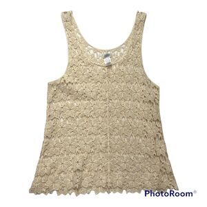 Charming Charlie Beige Sheer‎ Lace Embroidered Tank Top Size Small Boho Feminine